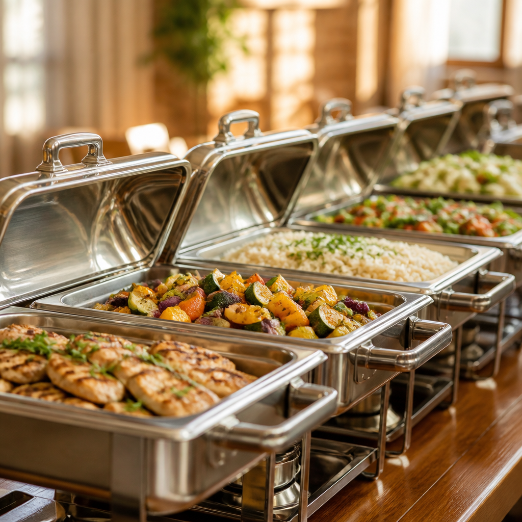Catering chafing dish setup from Lunch Break Meal Prep