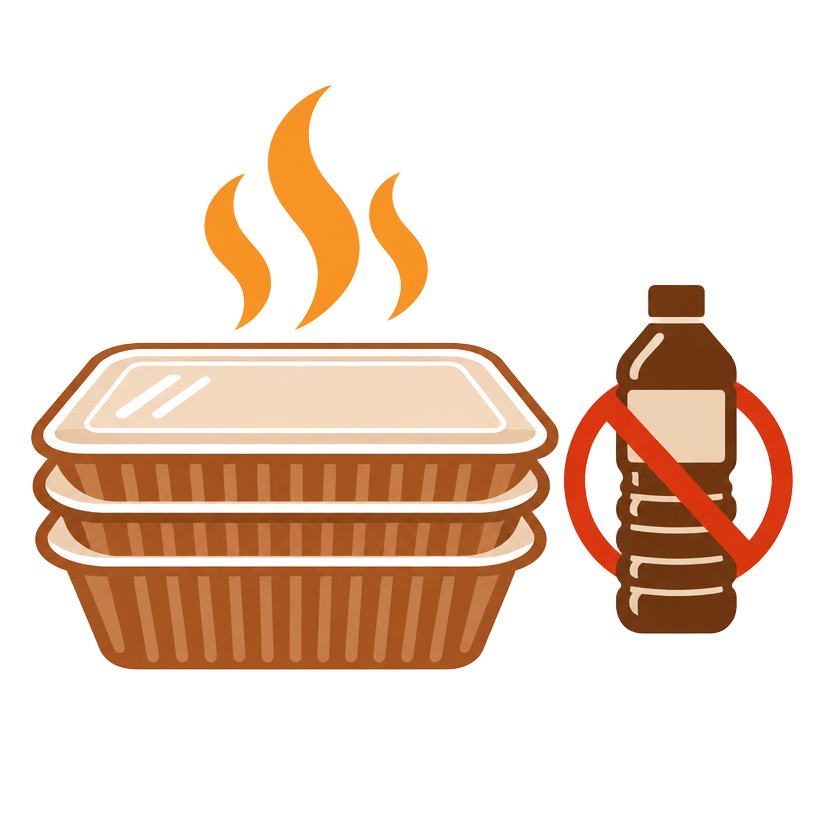 Aluminum meal pans with a no-plastic symbol